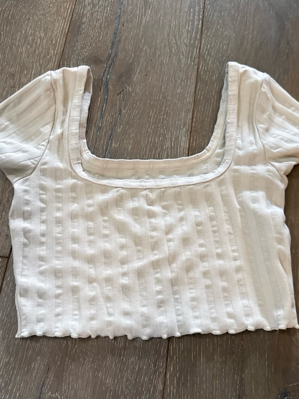 aerie Ribbed Cropped Top & High-Waist Bike Shorts Set in Cream - Picture 5 of 5